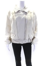 Heartloom Womens Faux Fur & Vegan Leather Zip Up Jacket Coat White Size M