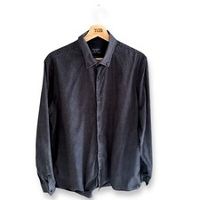 Mens Navy Blue Patterned Long Sleeved 100 Cotton Oxford Shirt Size 16.5" collar