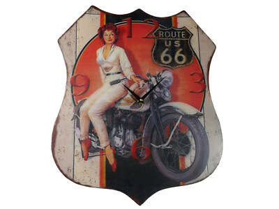 Retro Wanduhr ''Route 66'' Highway PinUp Motorbike Interstate 47x39cm Neu