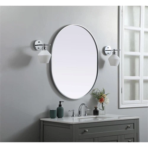 Elegant Decor Asha 30x36" Oval Modern MDF Wood/Iron Mirror in Silver - Picture 9 of 11