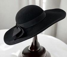 Vintage ERNIE Derby Elegant Church Hat Lascaster Wool Black w/Bow