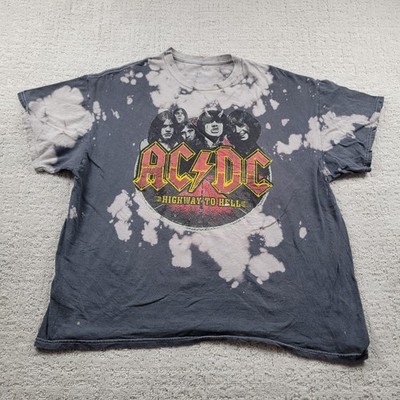 AC/DC Shirt Mens Medium Gray Highway To Hell Bleach Tie Dye Graphic Band Tee