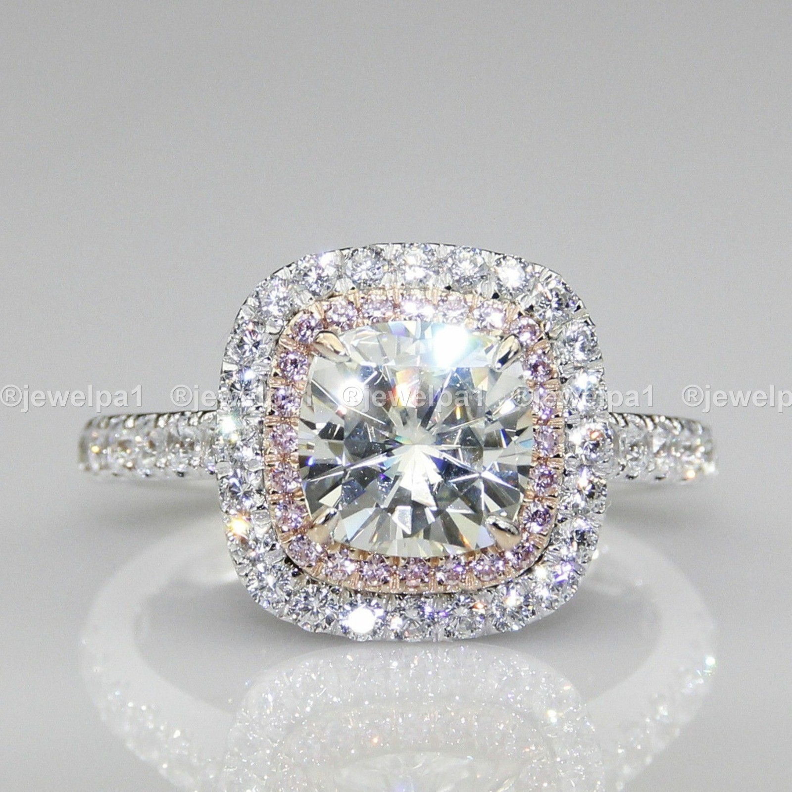Moissanite Double Halo Engagement Ring Solid 14K White Gold VVS1 Round Cut 3 CT