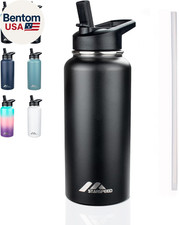 32Oz Insulated Water Bottle with Straws 2 Lids, Stainless Steel Double Walled