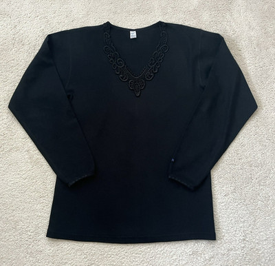 New Reumohelp  Angora Wool/Cotton Women's  Thermo Black Sweater Top Size XL