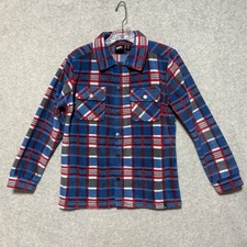 Quicksilver Shirt Youth Boys Small S 7/8 Fleece Flannel Jacket Plaid Blue Red