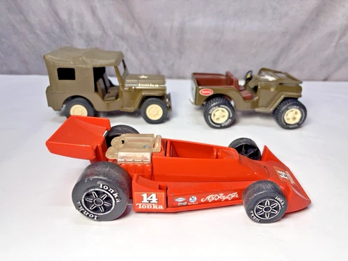 Three Vintage Tonka Vehicles  Two Army and One AJ Foyt Jr. Race Car CC-13