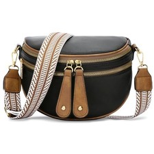KKXIU Crossbody Sling Bag for Women Trendy Fanny Pack Vegan Leather Chest Black