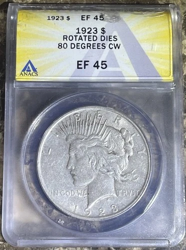1923 Peace Silver Dollar - ANACS EF 45- Rotated Dies 80 Degrees CW