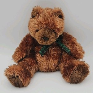 Ty Classic Beanie Baby 14" Teddy Bear Large Brown Plush With Green Bow Tie 2001