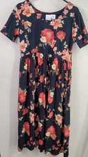 Liz Claiborne Women's Dress Large Black Dark Floral Liz Now Cottagecore