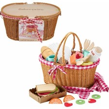 Fisher-Price Wooden Picnic Basket and Food Pretend Play Set for Preschool Kids