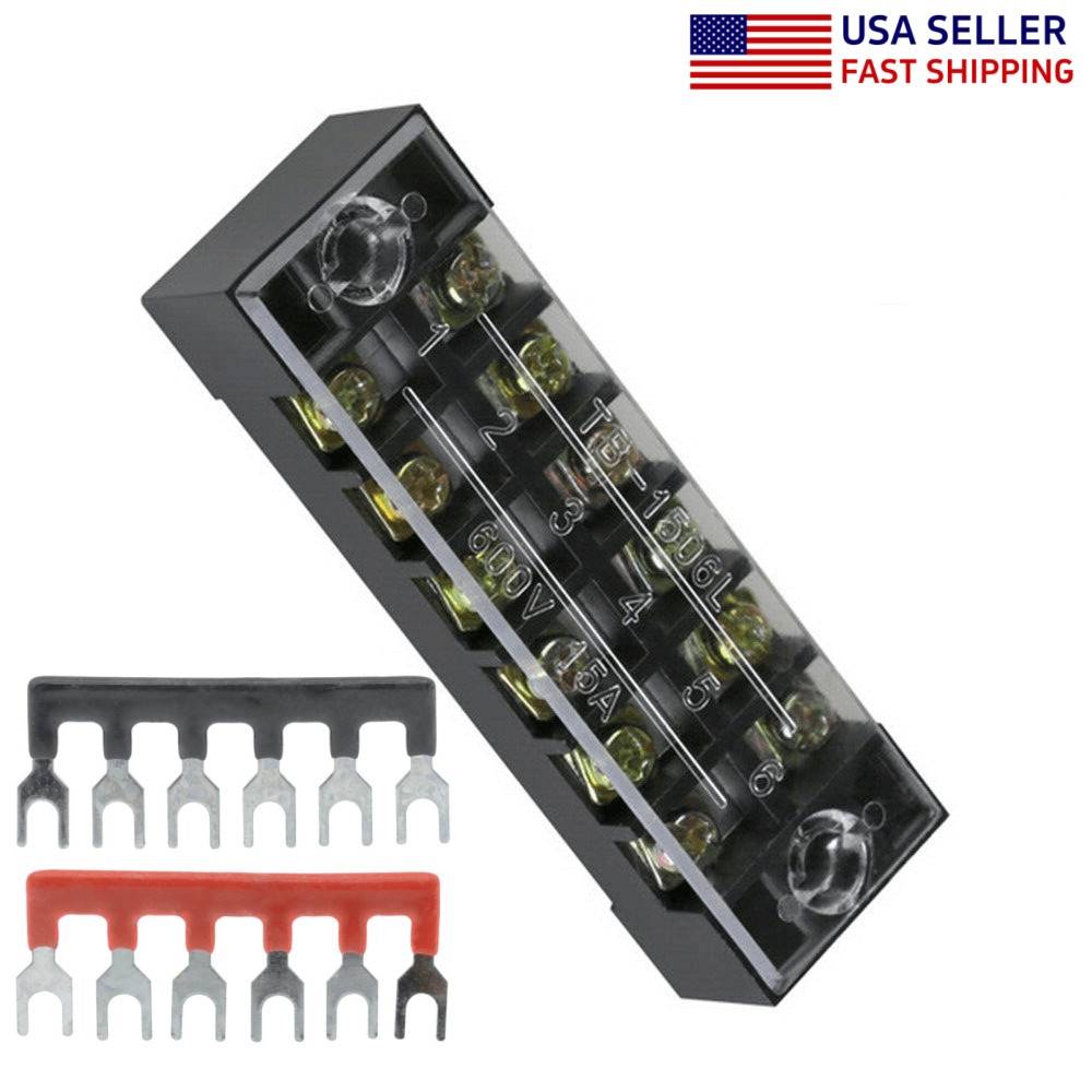 1 Set Electrical Barrier Strip 600V 15A Dual Row 6 Position Screw Terminal Block