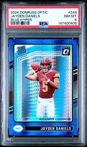 2024 Donruss Optic Jayden Daniels Blue Hyper Rated Rookie #248 PSA 8 NM-MT