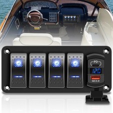 4 Gang IP68 Waterproof Boat Rocker Switch Panel DC 12-24V LED Digital Voltmet...