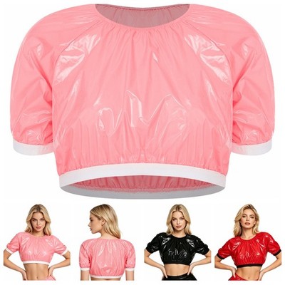 Women Blouse Casual T-shirt Incontinence Plastic Shirts Clubwear Crop Tops Swim