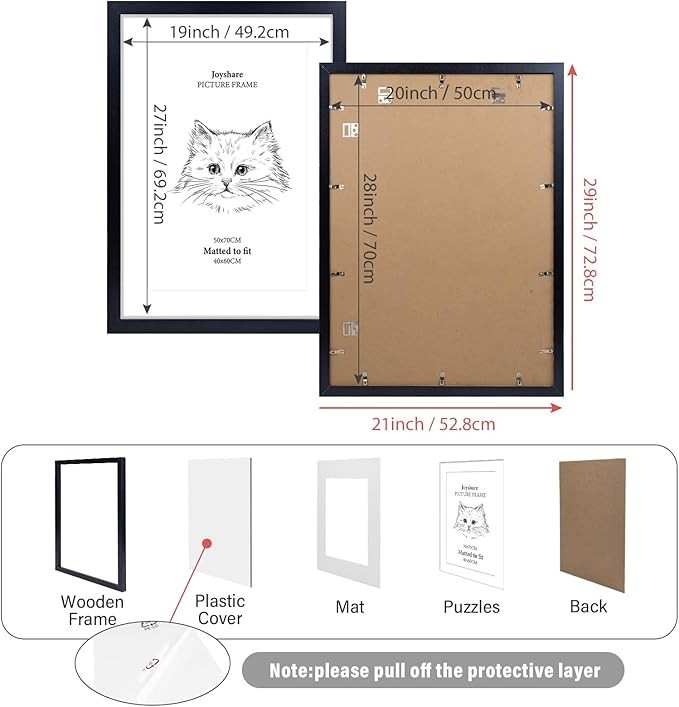 Set 2 Cornici Grandi 50x70 Nere - MDF per Foto e Poster Ufficio