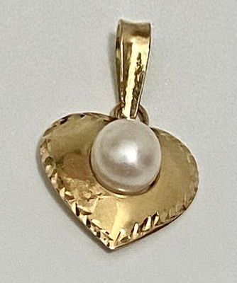 Vintage 14K massiv Gold weiße Perle Herz Anhänger 1,1 Gramm