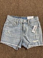 A96 NWT Old Navy Girl's 7 High-Rise 3" Inseam Adjustable Waist Blue Denim Shorts