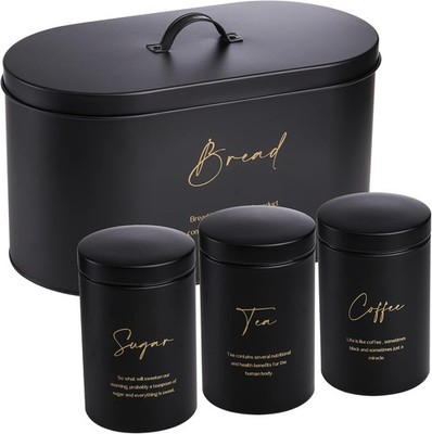 Set of 4 Bread Box and Canister Set for Kitchen Countertop, Metal Bread Bin