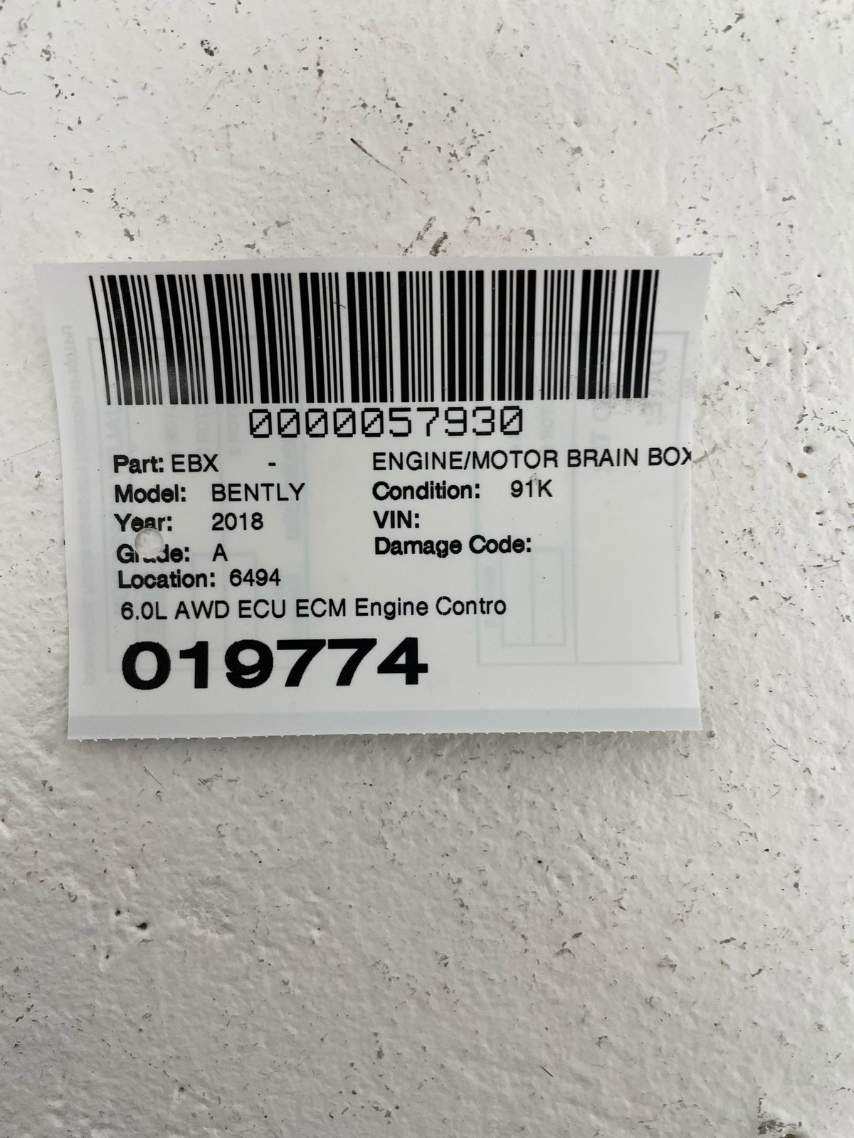 2015-2020 BENTLEY BENTAYGA 6.0L AWD ECU ECM Engine Control Module Computer Unit