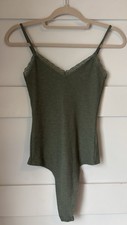 American Eagle Green Solid Cami Bodysuit Lace Accents Adjustable Straps S