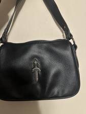 chrome hearts shoulder bag black pebbled leat...