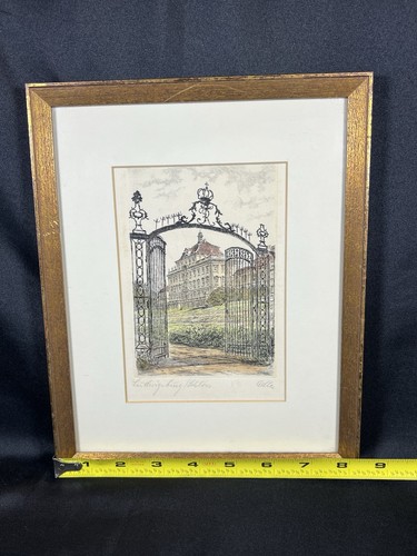 VTG ATQ Ludwigsburg Residential Palace Hand Colored Etching Hard Signed Adler - Picture 20 of 22