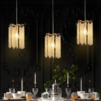 3Pcs Crystal Chandelier Luxury Gold Pendant Light Waterfall Ceiling Lamp Fixture