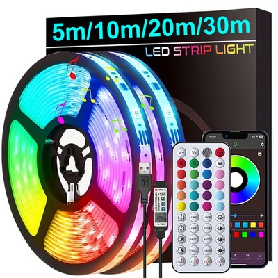 LED Strip Lights Music Sync App Control Flexible RGB TV Room Backlight Decor