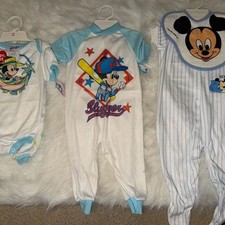 Vintage 1984 Disney Playskool Mickey Mouse Baby Romper and Bib Set Lot of 3