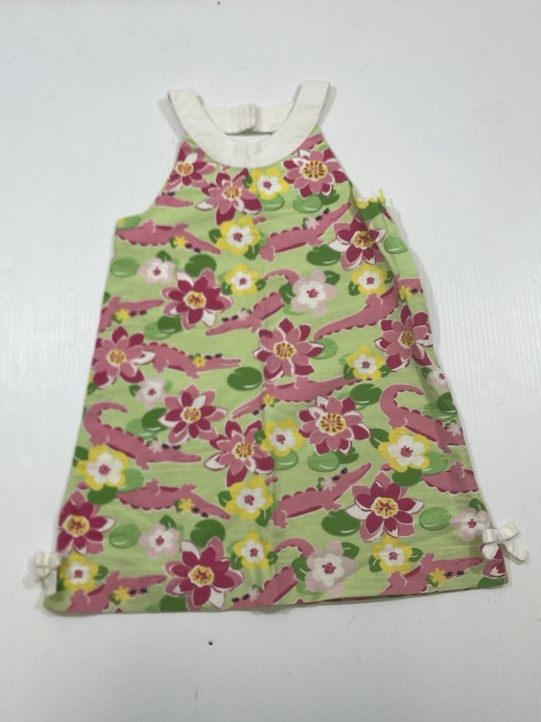 Gymboree Girl Youth Green Pink 100% Cotton Floral Croc Sleeveless Summer Dress 6