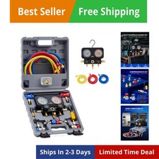 AC Gauges, 3 Way Manifold Gauge Set for R1234yf R404a R134a Refrigerant, Auto...