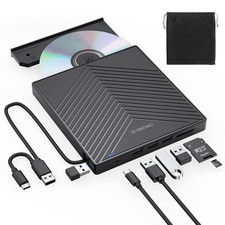 External CD DVD Drive, Ultra Slim CD Burner USB 3.0 with 4 USB Ports and 2 TF...