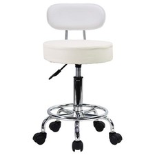 PU Leather Rolling Stool Mid-Back with Footrest Height Adjustable Office