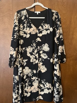 DR2 Women s Floral V-Neck Dress, Pocket, 3/4 Length Sleeve With Elastic