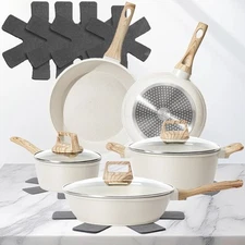 White 12 Piece Pots and Frying Pans Set Nonstick, Premium Die-Cast Aluminium