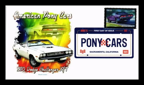 US COVER PONY CARS 1970 DODGE CHALLENGER R/T FIRST DAY ISSUE PANDA CACHET
