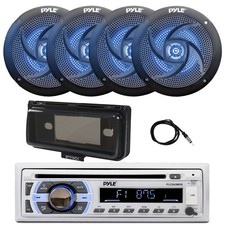 Pyle Marine Bluetooth CD Receiver, 4x 6.5" LED Speaker, Cover Black , Antenna
