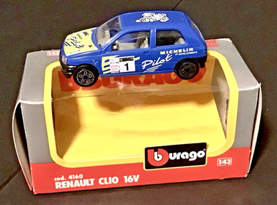 Burago 1/43 Diecast Renault Clio 16V Michelin Man Mr Bib Pilot Car NIB 4160