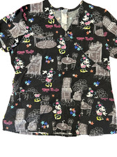Disney Minnie Mouse Black Scrub Top Shirt Nurse Women's Size M - French Cafe S12