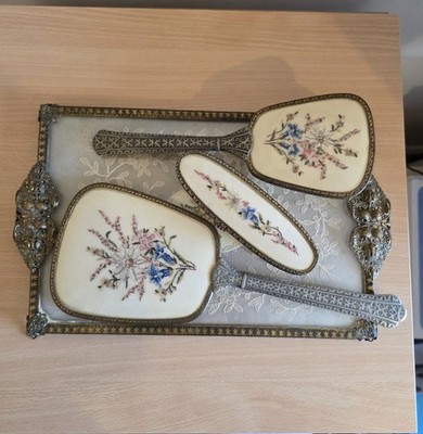 Regent of London Petit Point Vintage Schminktisch Schminktisch Set Tablett Spiegelbürste