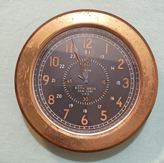 Roth Bros New York Brass Ship's Vintage Clock Wall Mount USA