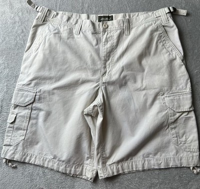 Eddie Bauer Men 38 Cargo Shorts White Cream Ripstop Cotton Hiking Side Tabs Gorp