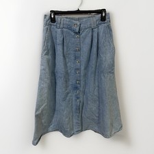 Vintage Carlyle Light Wash Button Front Denim Skirt 100% Cotton USA Made