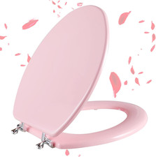 Wood Toilet Seat, Zinc Alloy Hinges Elongated, Pink 