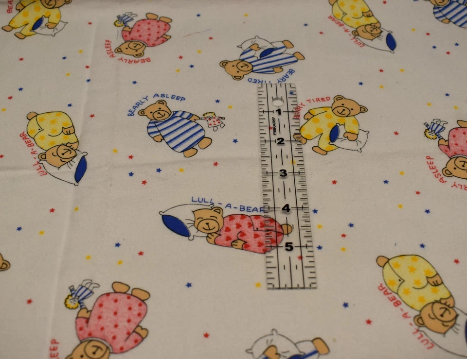 BEARLY ASLEEP FLANNEL FABRIC stars teddy bear 21" x 24" piece scrap remnant FQ - Image 2 of 4