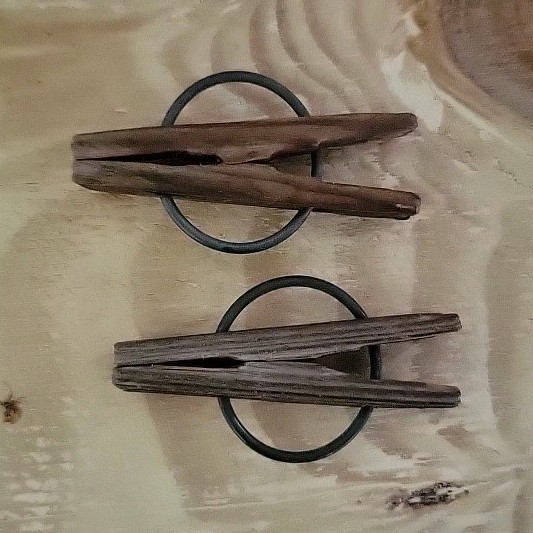 Circa 1880 - Lot of 2 Wood & Metal Clothes Pins w/ hanging Clips Brown/Black