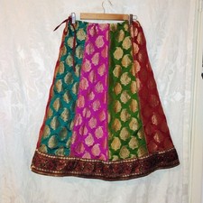 Vintage Whimsy multicolor Aline Midi panelled Banarasi brocade lehenga skirt S/M