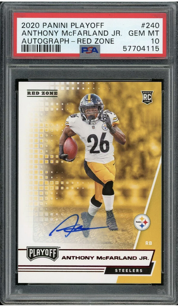 2020 Panini Playoff #240 Anthony McFarland Jr Red Zone Auto RC Rookie PSA 10 Gem